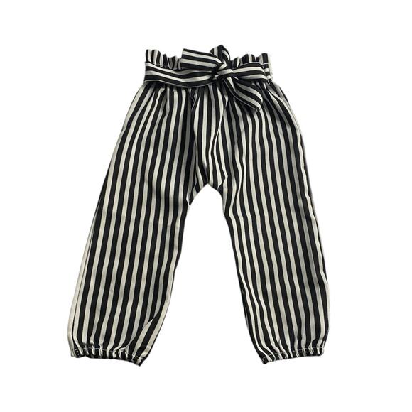 Chic Striped Paperbag Waist Bow Pants Black White Kids Size 6 - Picture 2 of 6